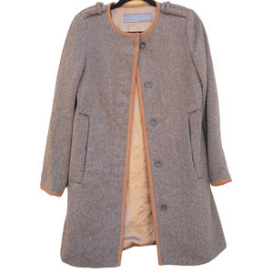 Zara Coat Wool Blend Button Front Brown Jacket Size Large